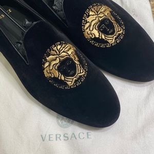 VERSACE MEDUSA HEAD VELVET LOAFERS